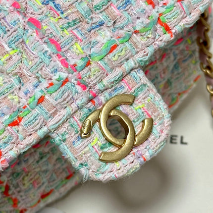 CC MINI 21 FLAP BAG IN LIGHT PINK MIX COLORFUL WOOL TWEED
