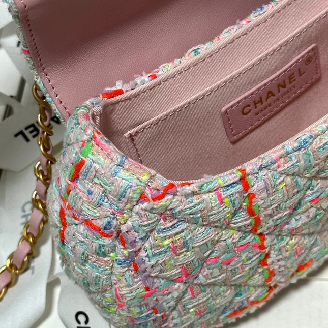 CC MINI 21 FLAP BAG IN LIGHT PINK MIX COLORFUL WOOL TWEED