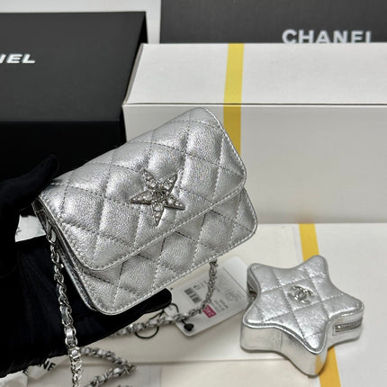 CC MINI 13 FLAP BAG IN SILVER METALLIC LAMBSKIN