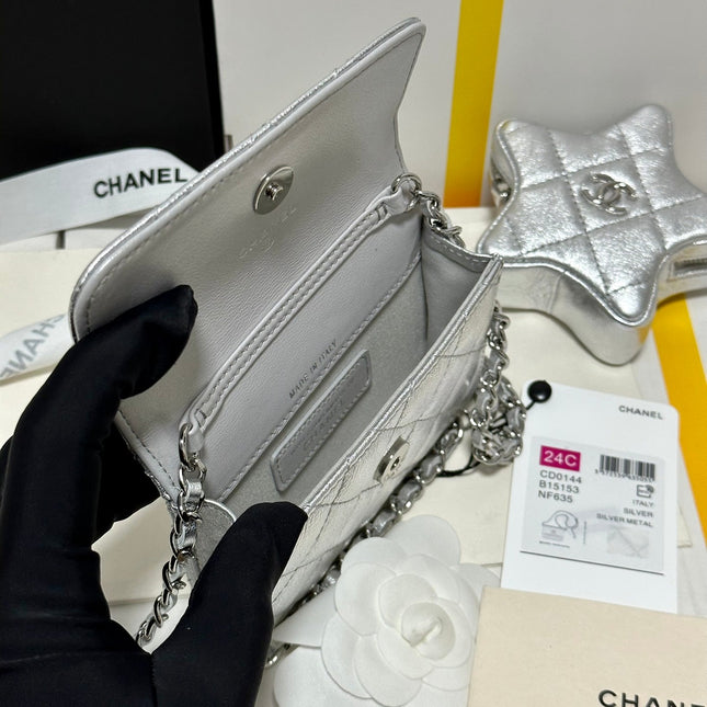CC MINI 13 FLAP BAG IN SILVER METALLIC LAMBSKIN