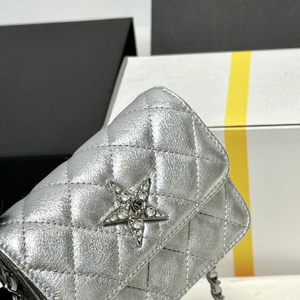 CC MINI 13 FLAP BAG IN SILVER METALLIC LAMBSKIN