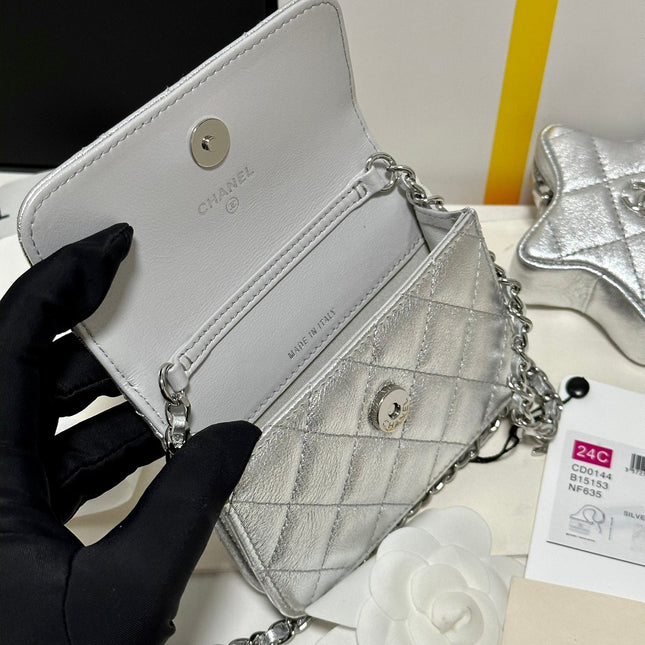 CC MINI 13 FLAP BAG IN SILVER METALLIC LAMBSKIN