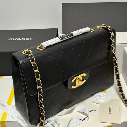 CC MAXI FLAP BAG 34 IN BLACK CALFSKIN
