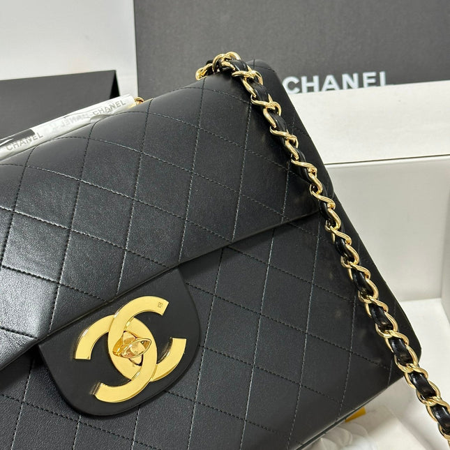 CC MAXI FLAP BAG 34 IN BLACK CALFSKIN