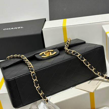 CC MAXI FLAP BAG 34 IN BLACK CALFSKIN