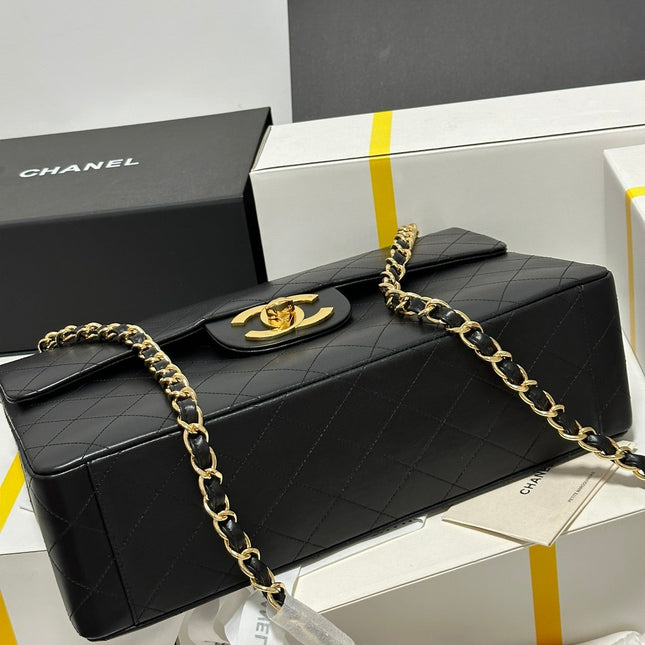 CC MAXI FLAP BAG 34 IN BLACK CALFSKIN
