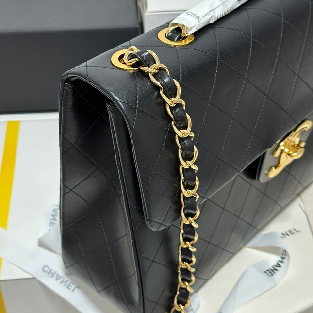 CC MAXI FLAP BAG 34 IN BLACK CALFSKIN