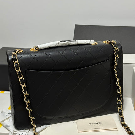 CC MAXI FLAP BAG 34 IN BLACK CALFSKIN
