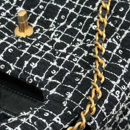 KELLY SHOPPING BAG 19 IN BLACK MIX WHITE TWEED GOLD HARDWARE