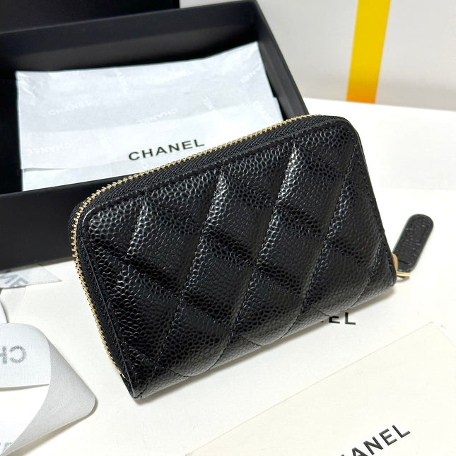 MINI WALLET 11 IN BLACK CAVIAR SKIN GOLD METALLIC
