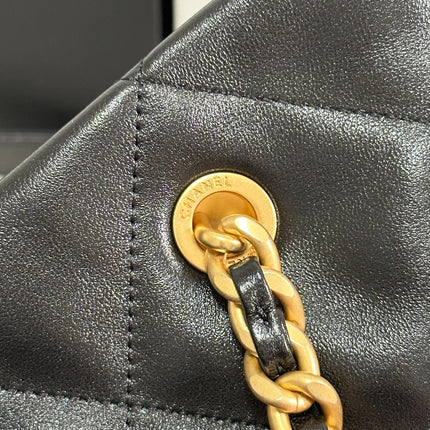 MAXI SHOPPING BAG 36 IN BLACK LAMBSKIN GOLD METALLIC