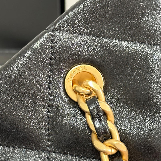 MAXI SHOPPING BAG 36 IN BLACK LAMBSKIN GOLD METALLIC