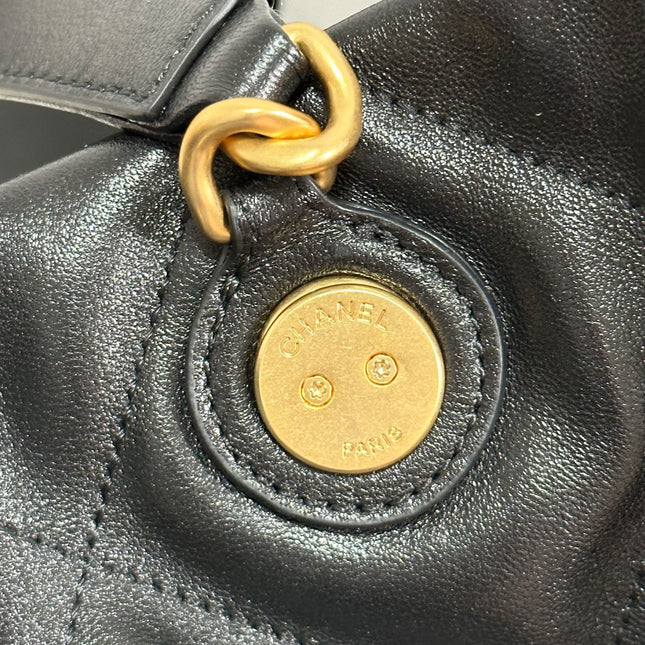 MAXI SHOPPING BAG 36 IN BLACK LAMBSKIN GOLD METALLIC