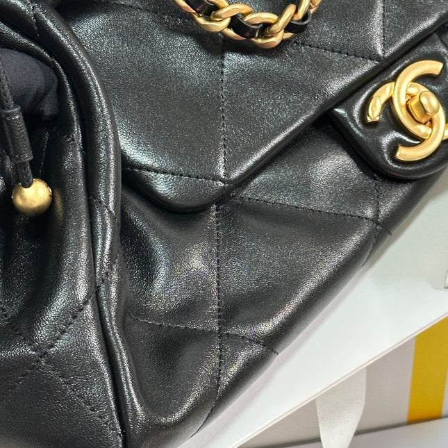 MAXI SHOPPING BAG 36 IN BLACK LAMBSKIN GOLD METALLIC