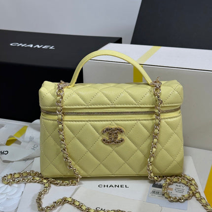 STRASS VANITY QUILTED CASE 19 IN YELLOW CALFSKIN WITH GOLD METALLIC