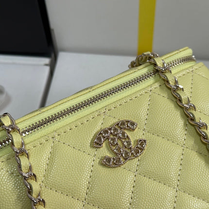 VANITY CASE 17 CRYSTAL STUDDED LOGO IN YELLOW CALFSKIN GOLD HARDWARE