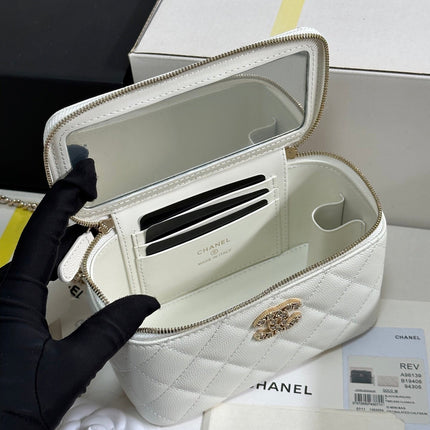 VANITY CASE 17 CRYSTAL STUDDED LOGO IN WHITE CALFSKIN GOLD HARDWARE