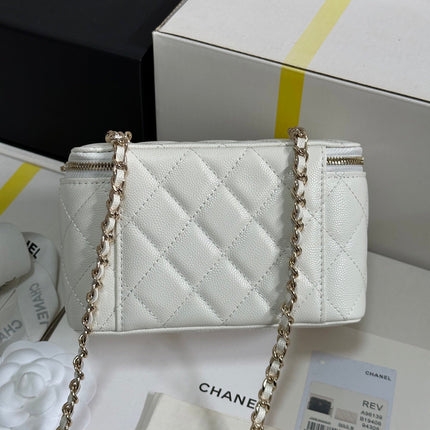 VANITY CASE 17 CRYSTAL STUDDED LOGO IN WHITE CALFSKIN GOLD HARDWARE