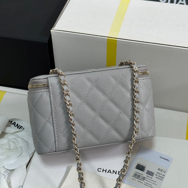 VANITY CASE 17 CRYSTAL STUDDED LOGO IN GREY CALFSKIN GOLD HARDWARE