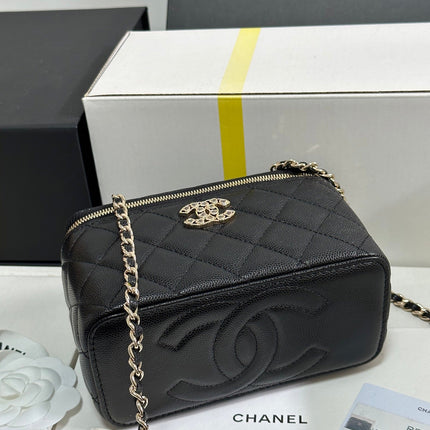 VANITY CASE 17 CRYSTAL STUDDED LOGO IN BLACK CALFSKIN GOLD HARDWARE