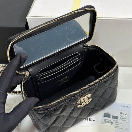 VANITY CASE 17 CRYSTAL STUDDED LOGO IN BLACK CALFSKIN GOLD HARDWARE