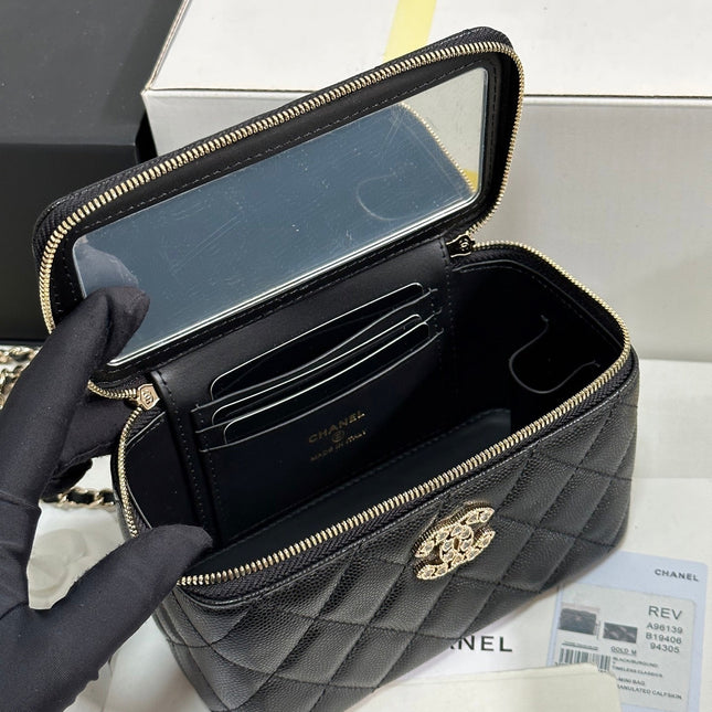 VANITY CASE 17 CRYSTAL STUDDED LOGO IN BLACK CALFSKIN GOLD HARDWARE