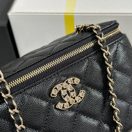 VANITY CASE 17 CRYSTAL STUDDED LOGO IN BLACK CALFSKIN GOLD HARDWARE