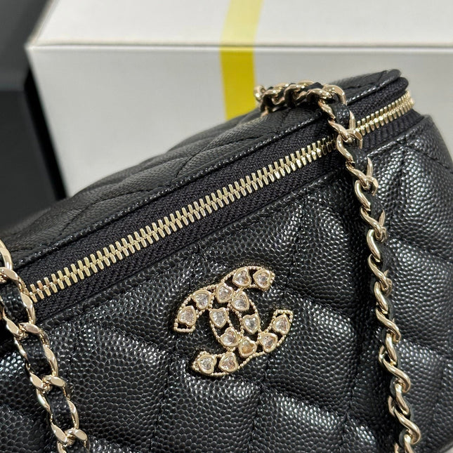 VANITY CASE 17 CRYSTAL STUDDED LOGO IN BLACK CALFSKIN GOLD HARDWARE