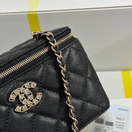 VANITY CASE 17 CRYSTAL STUDDED LOGO IN BLACK CALFSKIN GOLD HARDWARE