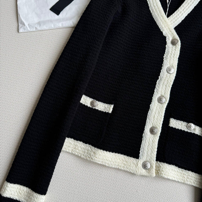 CC Cardigan In Black Mix White Wool
