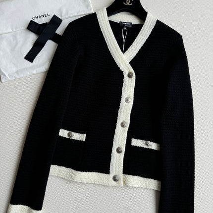 CC Cardigan In Black Mix White Wool