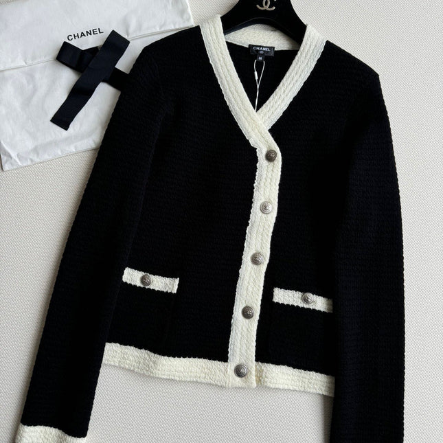 CC Cardigan In Black Mix White Wool
