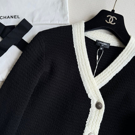 CC Cardigan In Black Mix White Wool