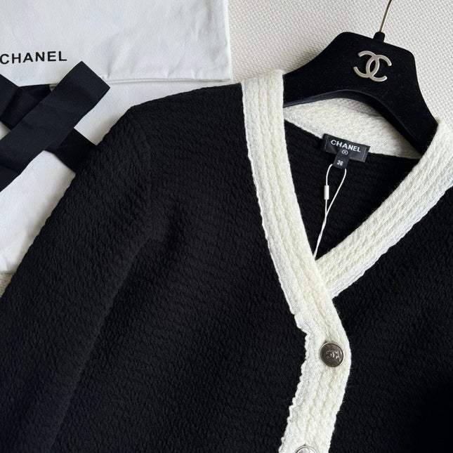 CC Cardigan In Black Mix White Wool
