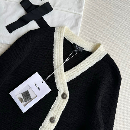 CC Cardigan In Black Mix White Wool