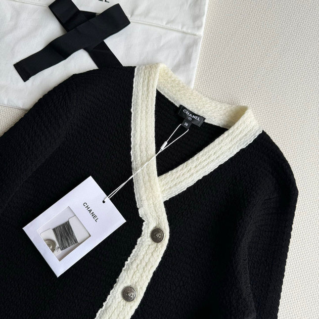 CC Cardigan In Black Mix White Wool