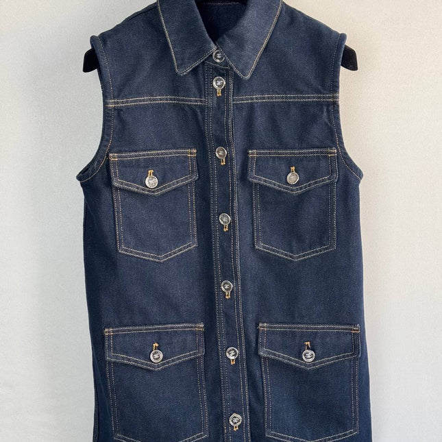 CC 25 Vest Jacket Blue Denim Fabric