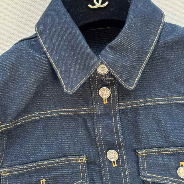 CC 25 Vest Jacket Blue Denim Fabric