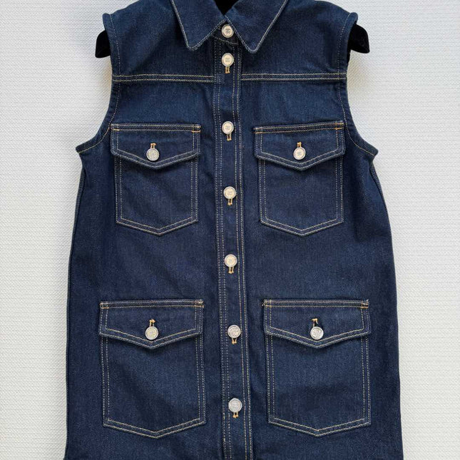 CC 25 Vest Jacket Blue Denim Fabric