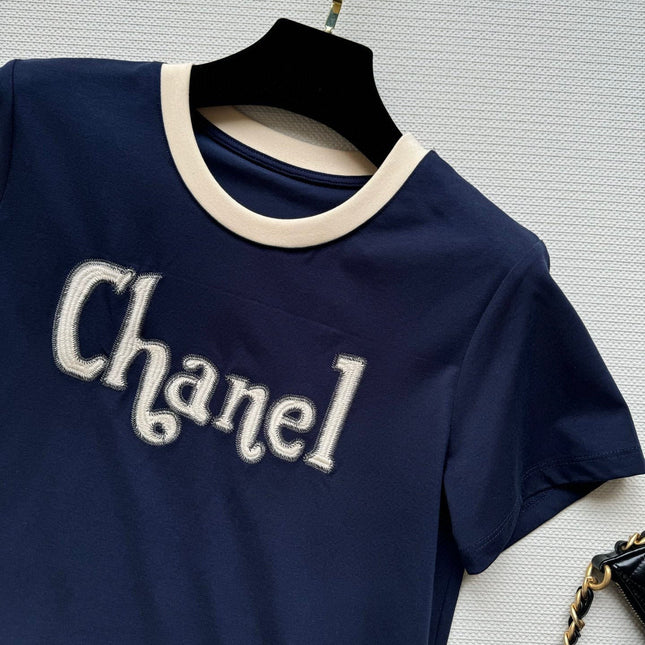 CC Round neck T-shirt Navy Blue Cotton