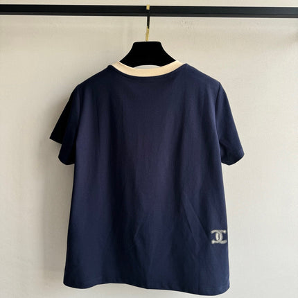 CC Round neck T-shirt Navy Blue Cotton