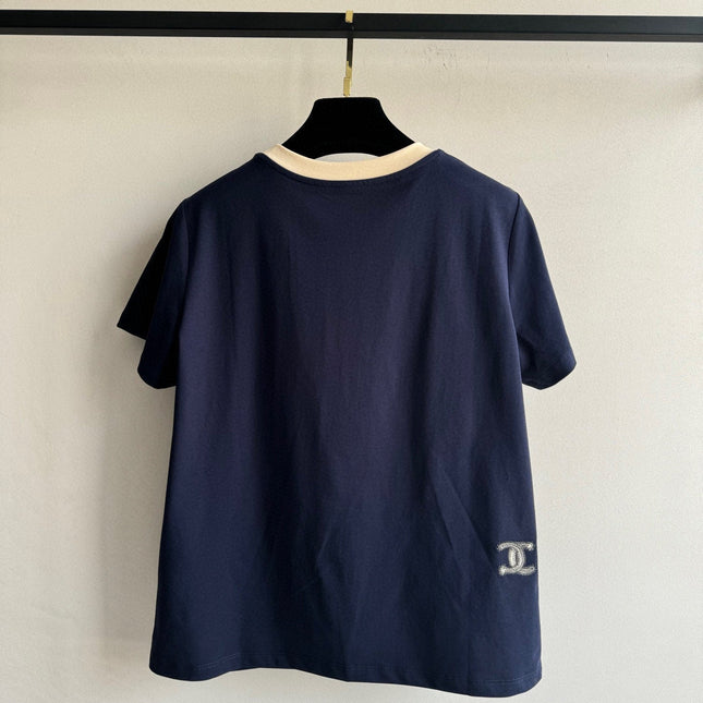 CC Round neck T-shirt Navy Blue Cotton
