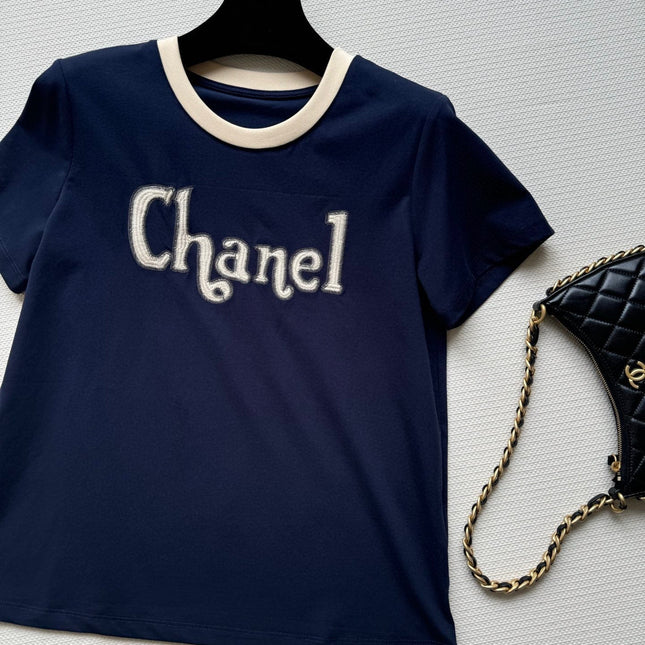 CC Round neck T-shirt Navy Blue Cotton