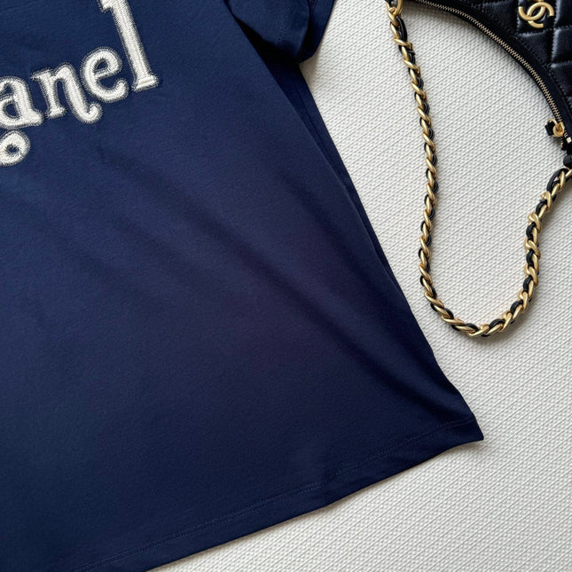 CC Round neck T-shirt Navy Blue Cotton