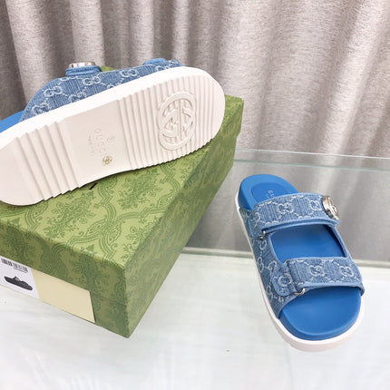 GG  Rubber Sole Logo Sandals Blue Caro