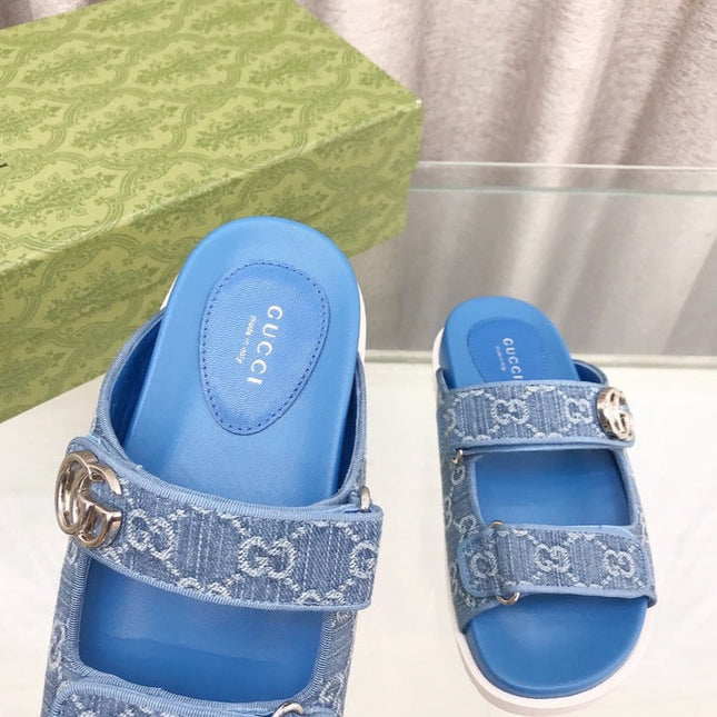 GG  Rubber Sole Logo Sandals Blue Caro