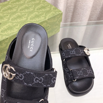 GG  Rubber Sole Logo Sandals Black Caro