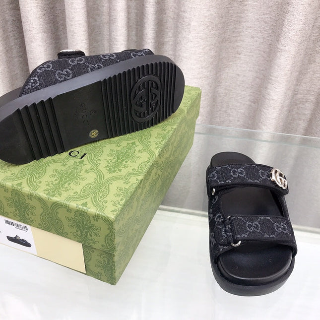 GG  Rubber Sole Logo Sandals Black Caro