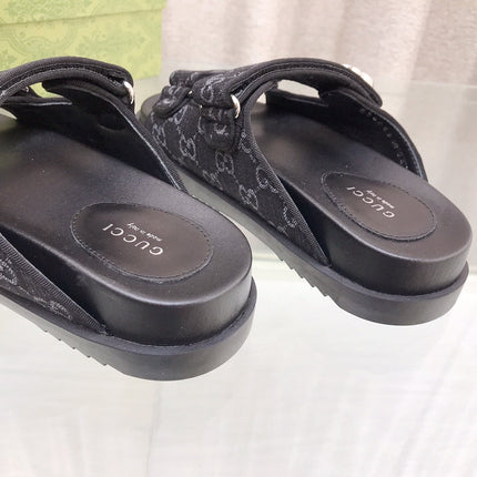 GG  Rubber Sole Logo Sandals Black Caro