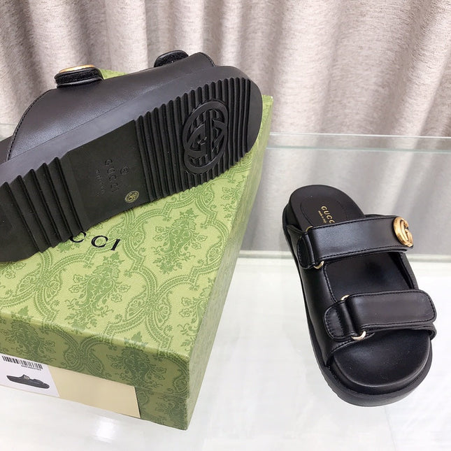GG  Rubber Sole Logo Sandals Black
